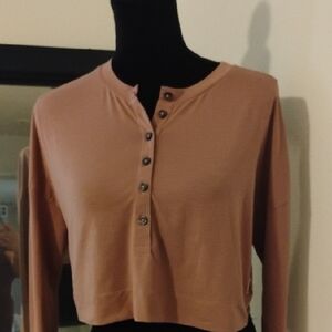 Vuori Women's Mauve Long Sleeve Button-Up Crop Top, Size XS